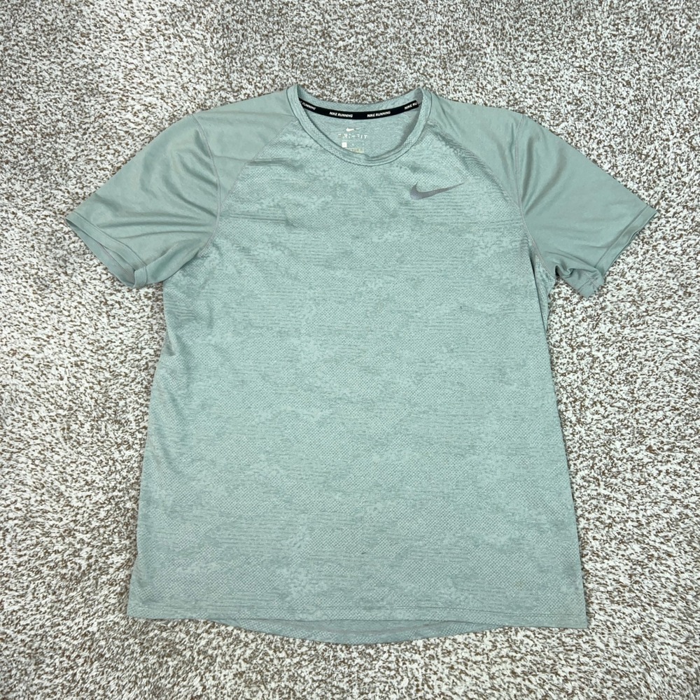 Nike Shirt Mens Large Gray Dri FIT Running Short Sleeve Workout Sports Training